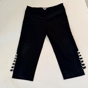 Monroe & Main Cropped Pants 16 Black Rhinestone Lattice Hem Capri Pull On